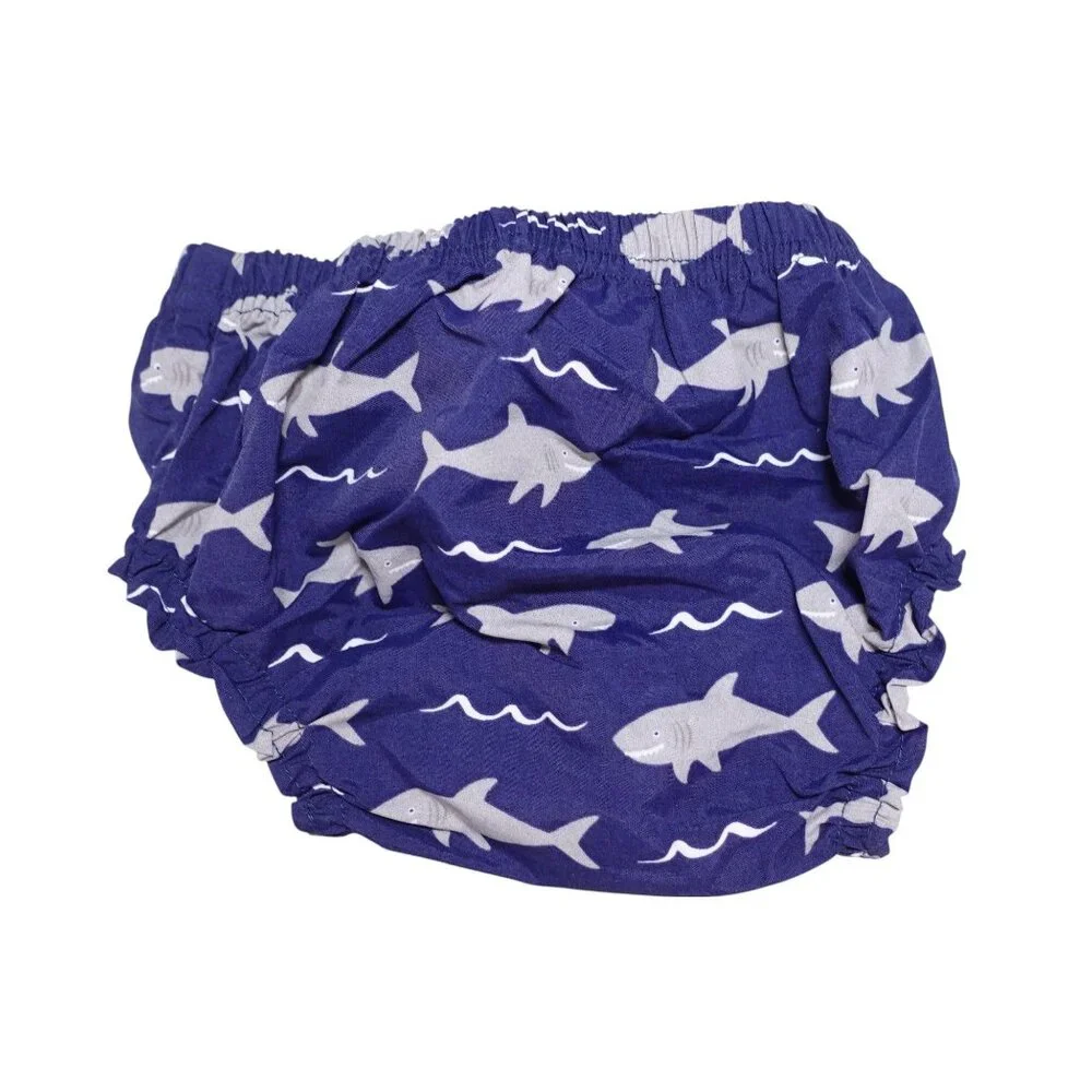 NWT Pottery Barn Kids Diaper Cover 6-12M Blue Gray Shark Print Water Resistant